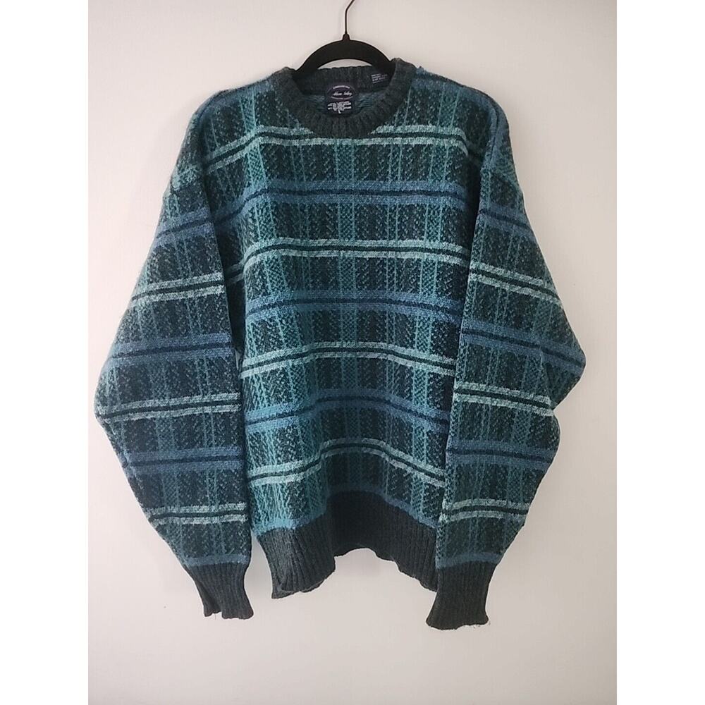 SOLD Allen Solly Blue Green Plaid Wool Mohair Vintage Sweater Large